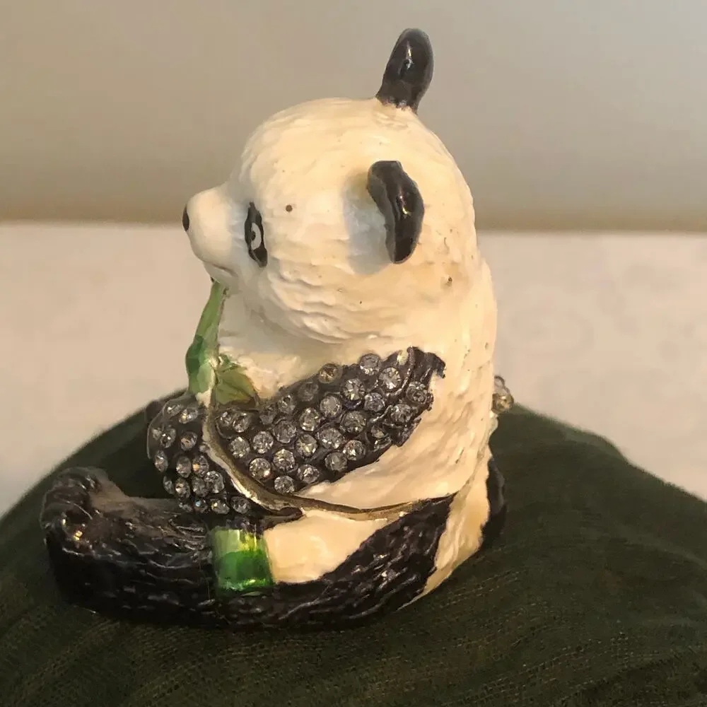 Vtg Panda Bear Enameled Bedazzled Trinket Box. Beautiful box. 2 3/4x 2